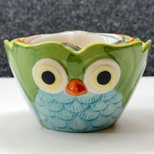 Pier 1 Imports Owl Measuring Cup Set 4 Piece Hand Painted Stoneware Multicolor